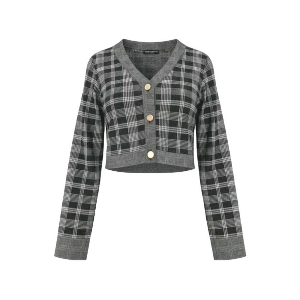 LIZ & SARA (XL) Plaid Button Cardigan Sweater Gray Black Women's